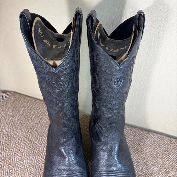 Ariat Heritage R Toe Western Cowboy Boots Black Deer Tanned Leather Men's US 12D - Picture 2 of 11